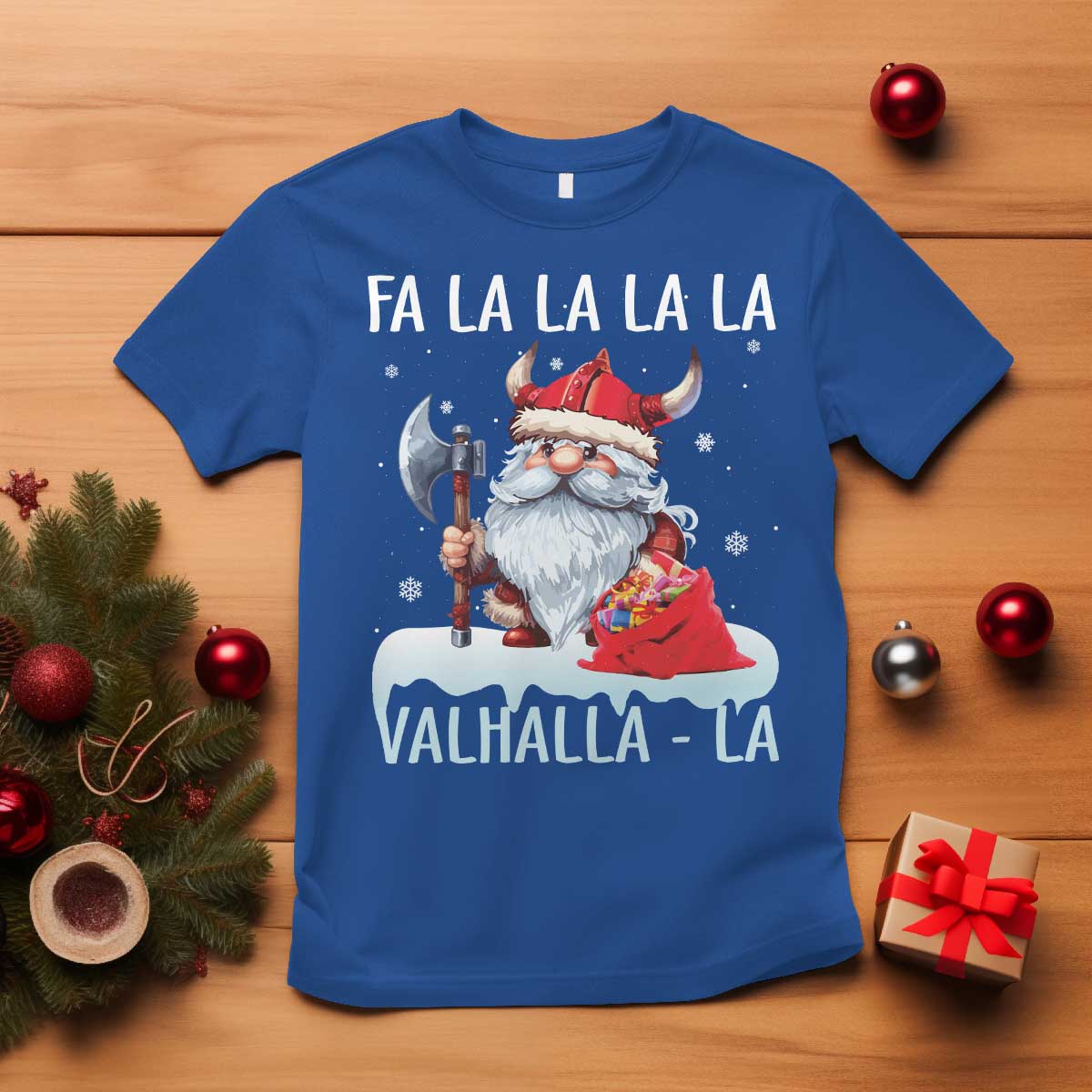 Viking Christmas T Shirt Fa La La La Valhalla La Viking Santa Gnome - Wonder Print Shop
