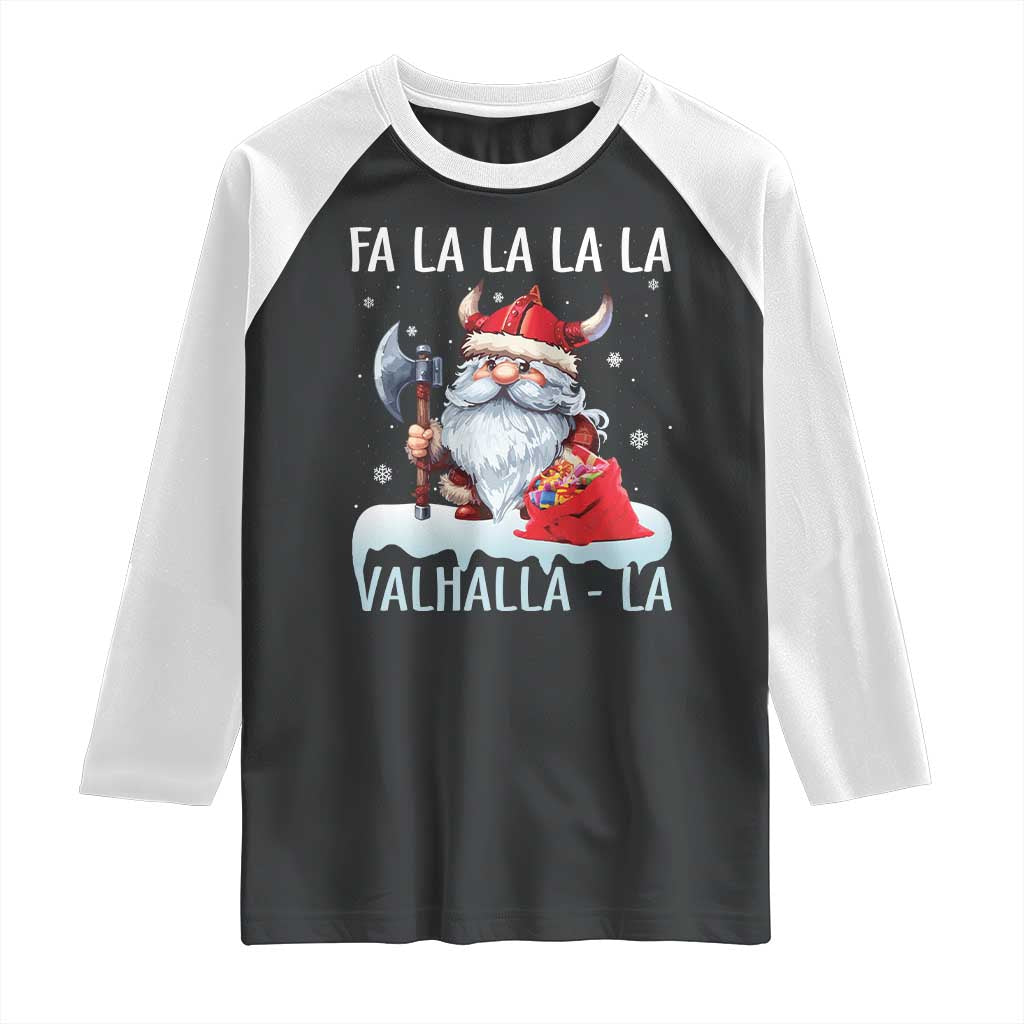 Viking Christmas Raglan Shirt Fa La La La Valhalla La Viking Santa Gnome - Wonder Print Shop