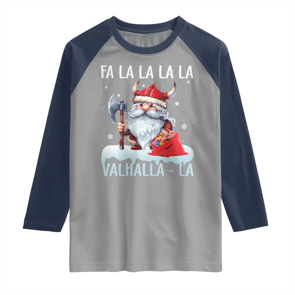Viking Christmas Raglan Shirt Fa La La La Valhalla La Viking Santa Gnome - Wonder Print Shop