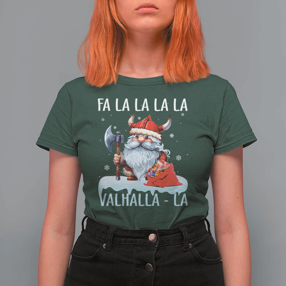 Viking Christmas T Shirt For Women Fa La La La Valhalla La Viking Santa Gnome - Wonder Print Shop