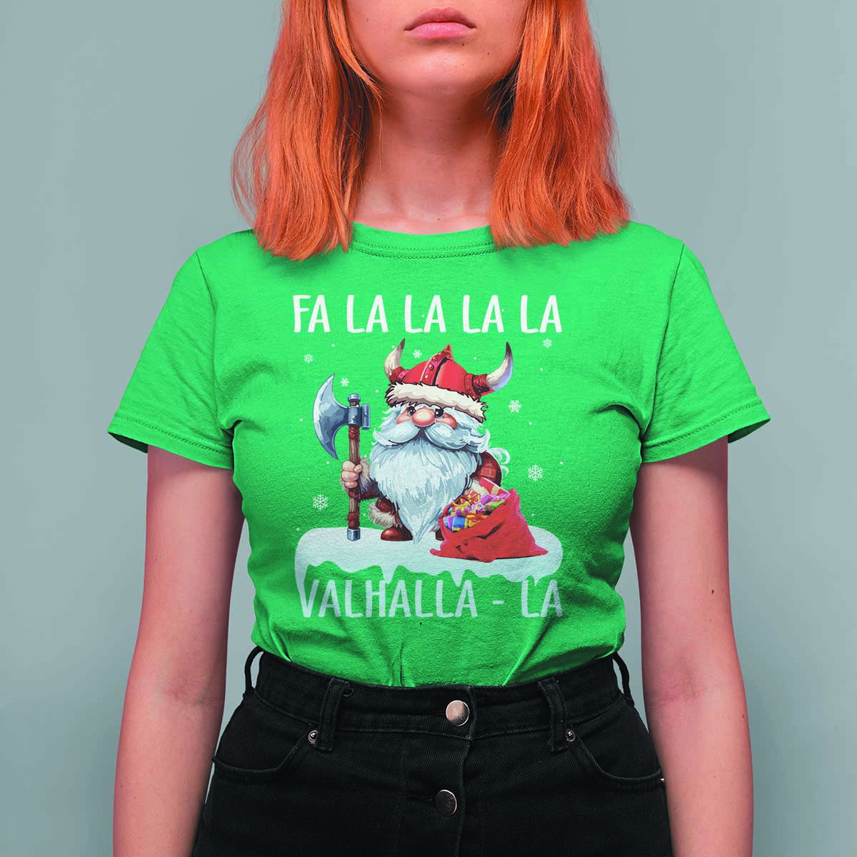 Viking Christmas T Shirt For Women Fa La La La Valhalla La Viking Santa Gnome - Wonder Print Shop