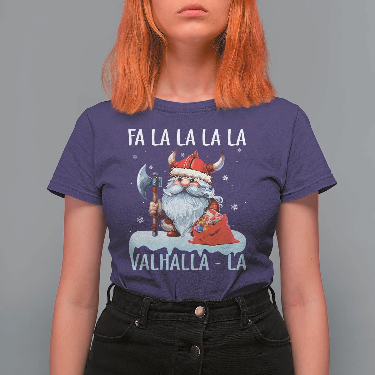 Viking Christmas T Shirt For Women Fa La La La Valhalla La Viking Santa Gnome - Wonder Print Shop