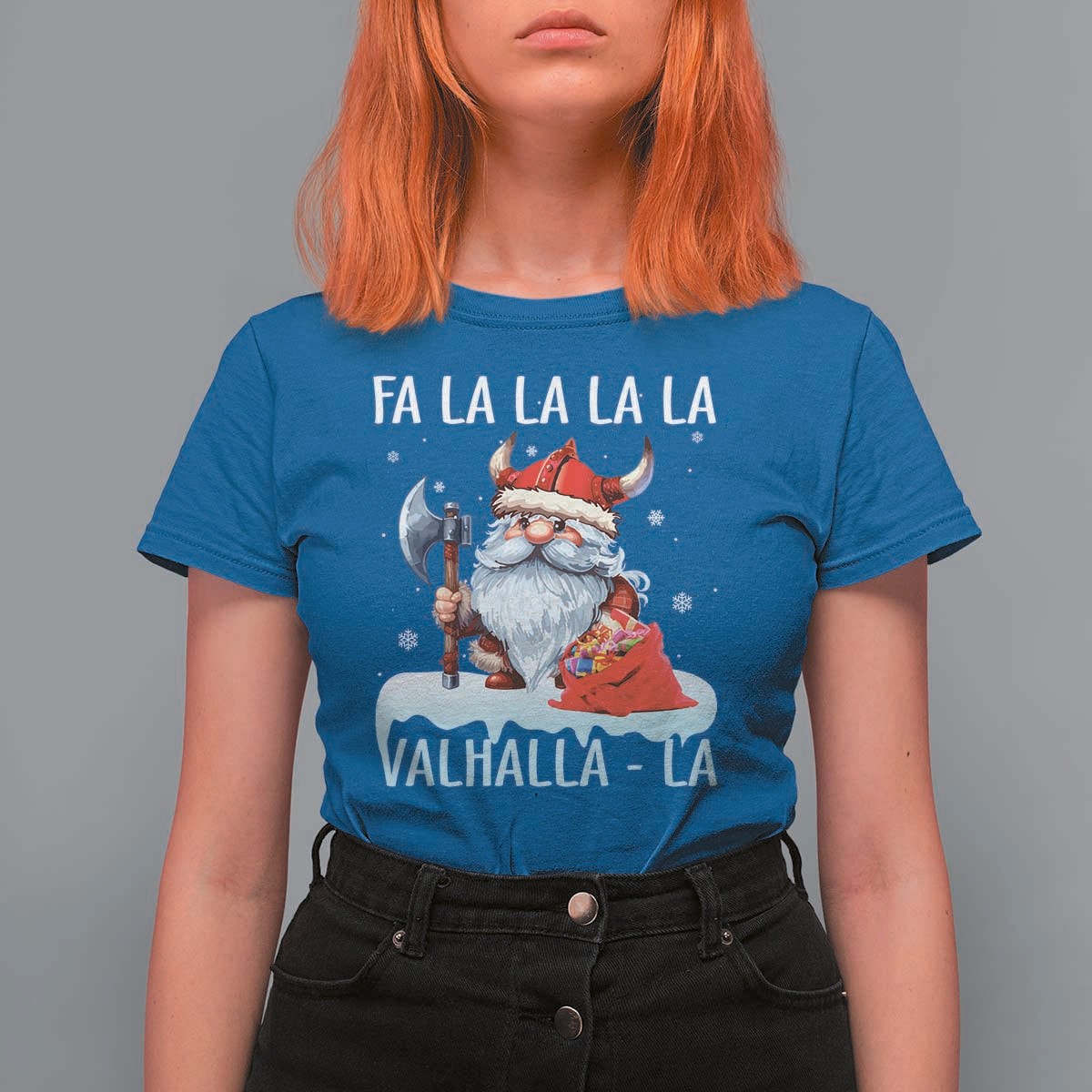 Viking Christmas T Shirt For Women Fa La La La Valhalla La Viking Santa Gnome - Wonder Print Shop