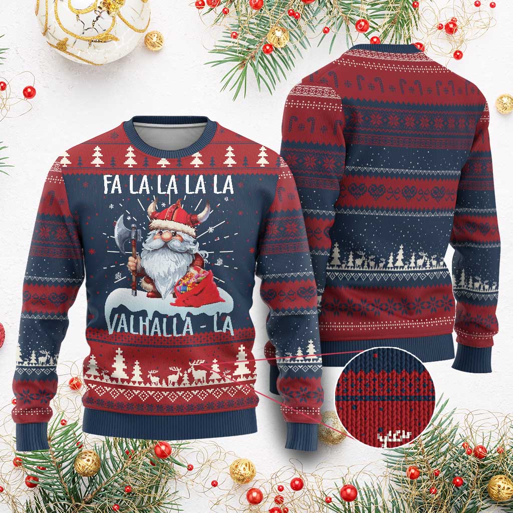 Viking Xmas Ugly Christmas Sweater Fa La La La Valhalla La Viking Santa Gnome - Wonder Print Shop