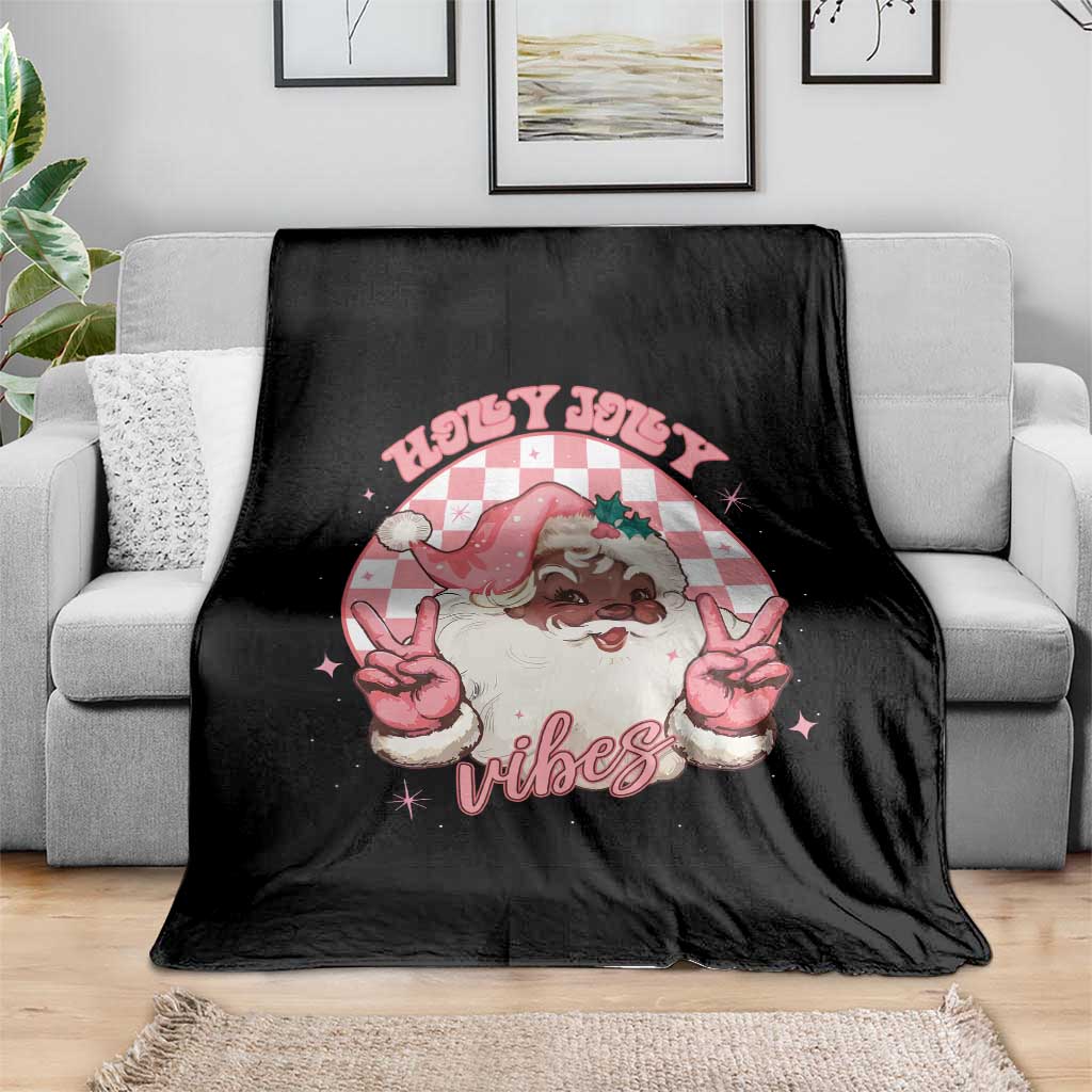 Funny Pink Christmas Retro Black Santa Throw Blanket Holly Jolly Vibes - Wonder Print Shop