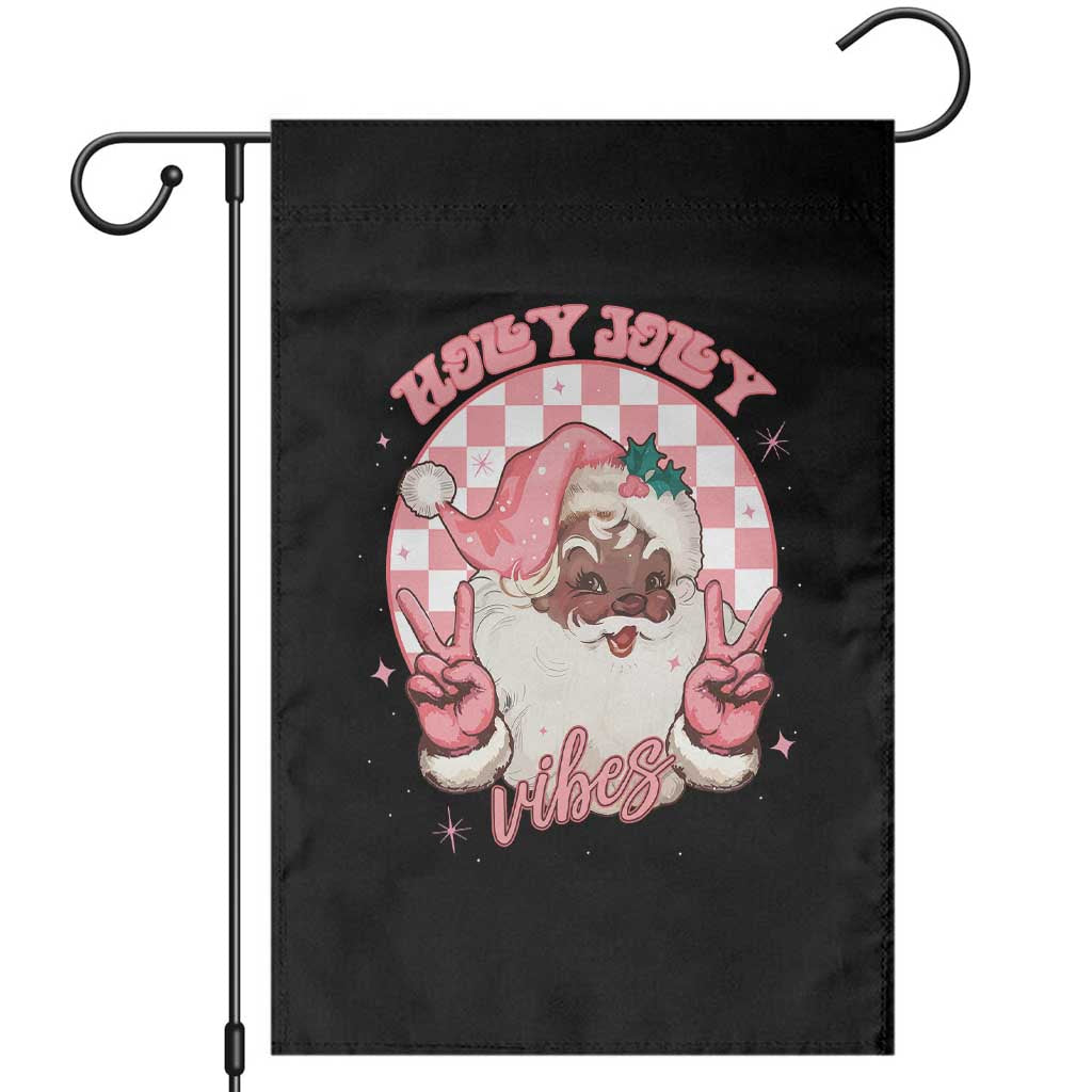 Funny Pink Christmas Retro Black Santa Garden Flag Holly Jolly Vibes - Wonder Print Shop