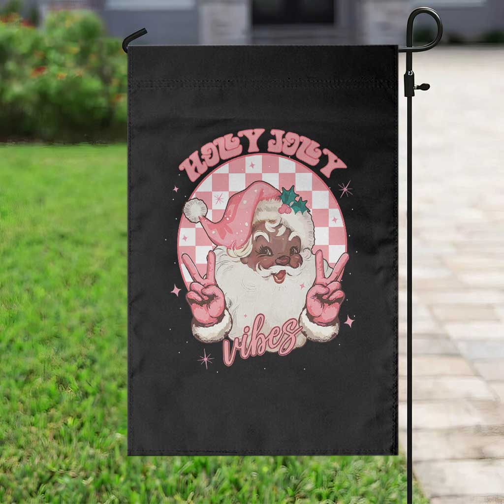 Funny Pink Christmas Retro Black Santa Garden Flag Holly Jolly Vibes - Wonder Print Shop
