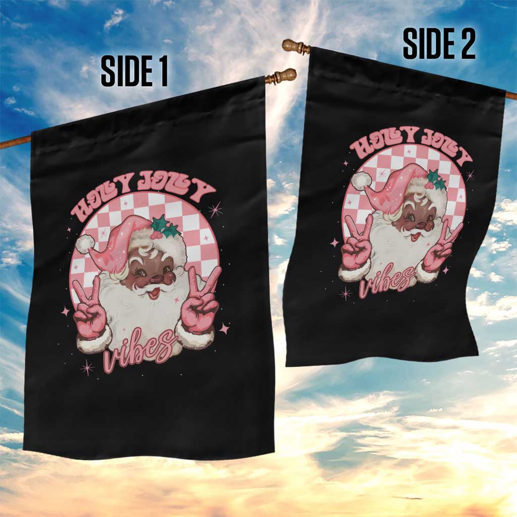Funny Pink Christmas Retro Black Santa Garden Flag Holly Jolly Vibes - Wonder Print Shop