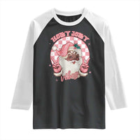 Funny Pink Christmas Retro Black Santa Raglan Shirt Holly Jolly Vibes - Wonder Print Shop