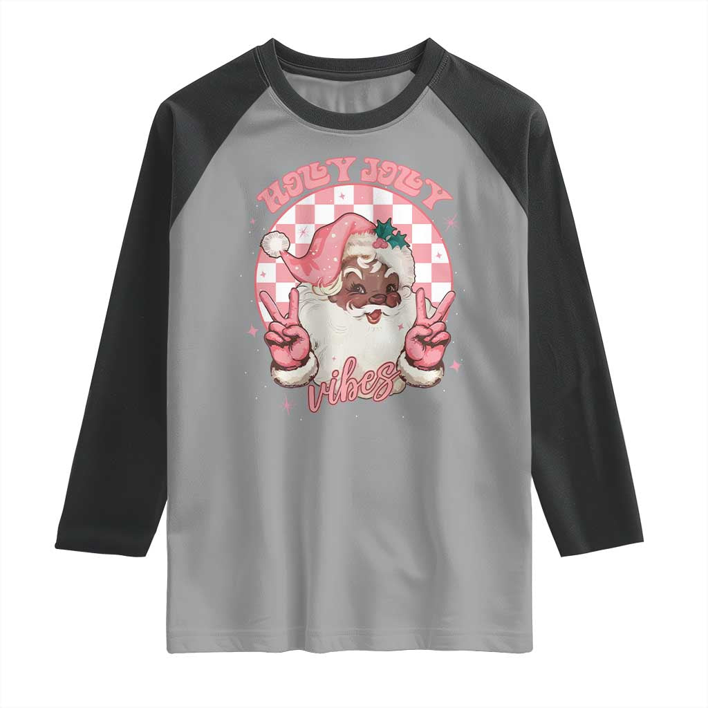 Funny Pink Christmas Retro Black Santa Raglan Shirt Holly Jolly Vibes - Wonder Print Shop