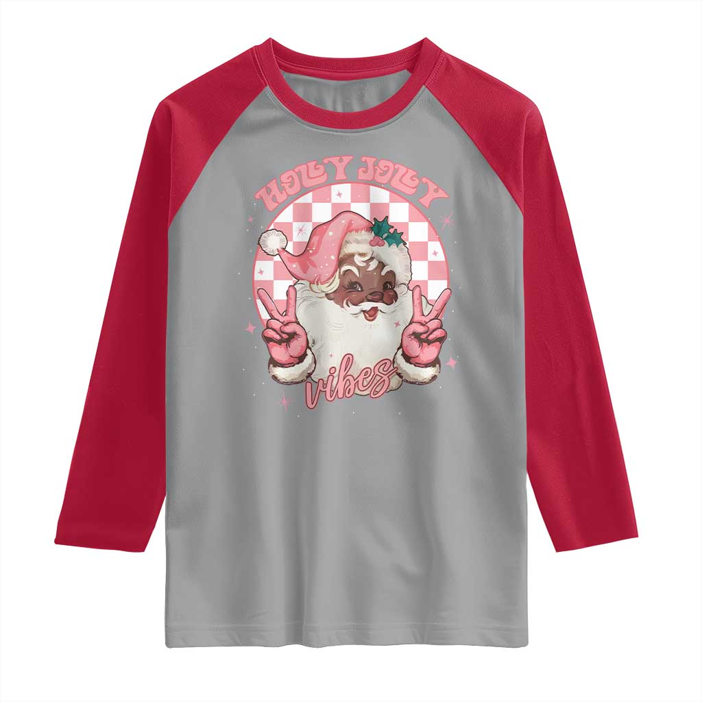 Funny Pink Christmas Retro Black Santa Raglan Shirt Holly Jolly Vibes - Wonder Print Shop