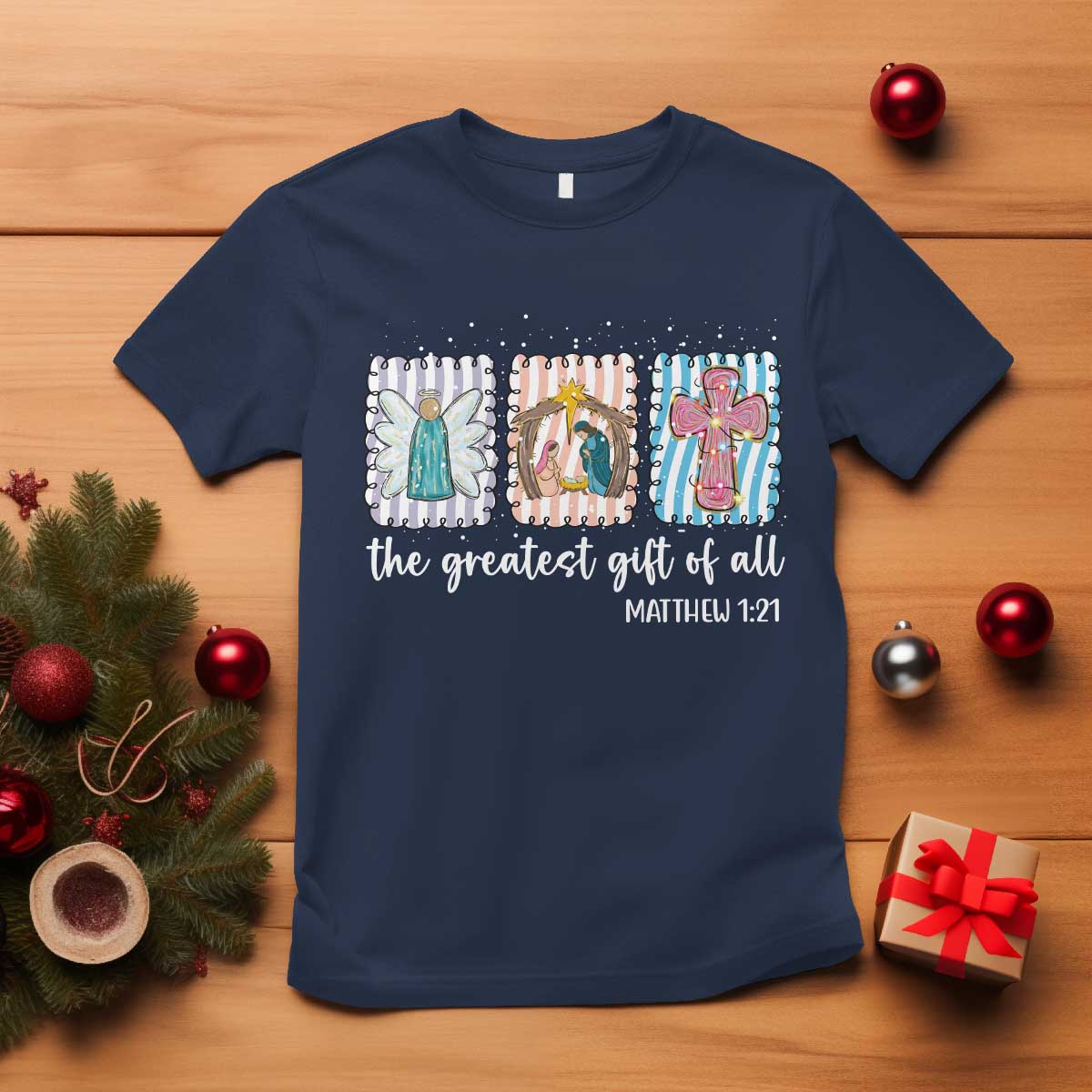 Christian Christmas T Shirt The Greatest Gift Of All Jesus Nativity Scene - Wonder Print Shop
