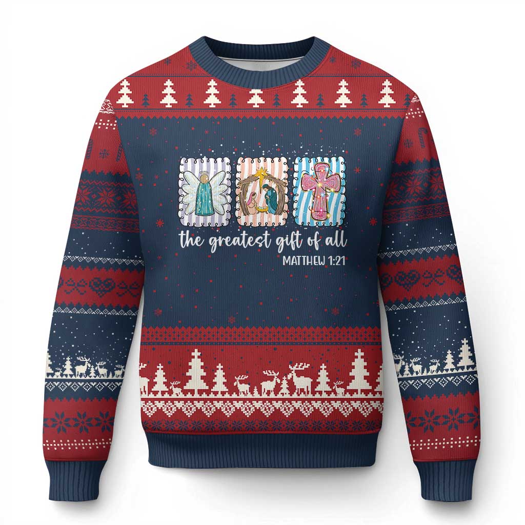 Christian Christmas Ugly Christmas Sweater The Greatest Gift Of All Jesus Nativity Scene - Wonder Print Shop