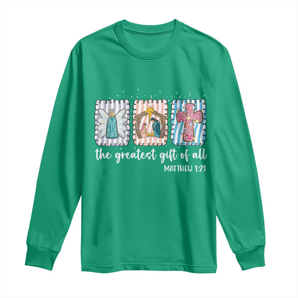 Christian Christmas Long Sleeve Shirt The Greatest Gift Of All Jesus Nativity Scene - Wonder Print Shop