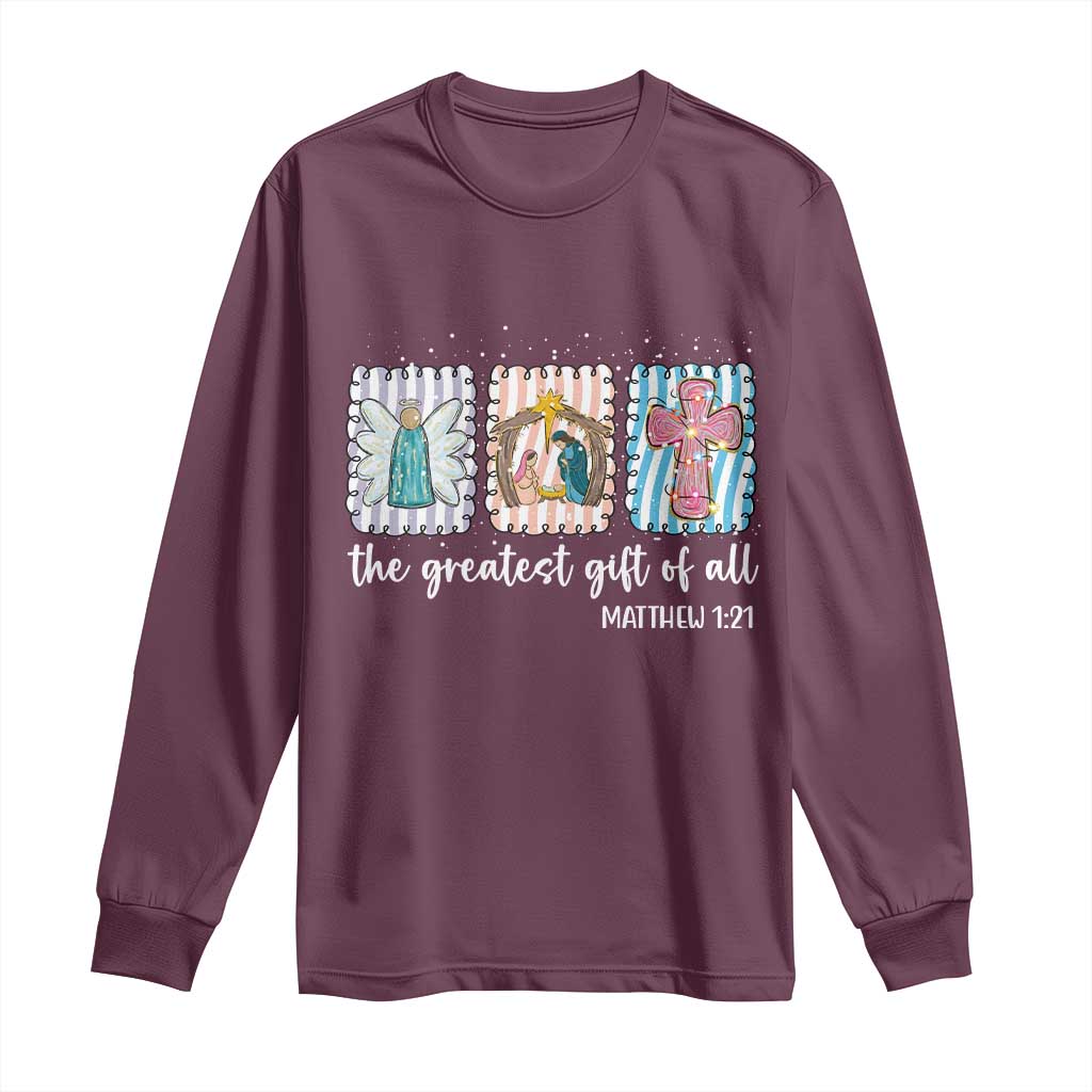 Christian Christmas Long Sleeve Shirt The Greatest Gift Of All Jesus Nativity Scene - Wonder Print Shop