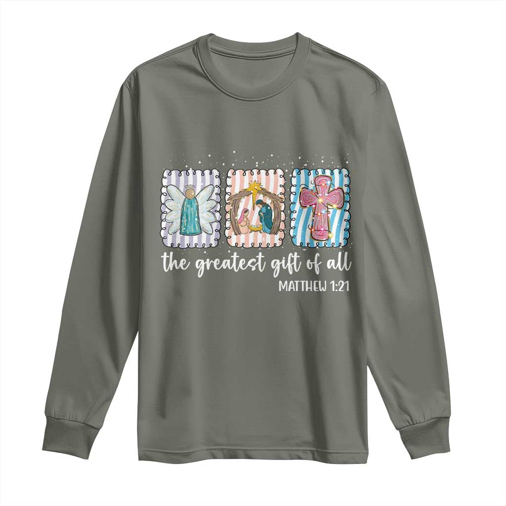 Christian Christmas Long Sleeve Shirt The Greatest Gift Of All Jesus Nativity Scene - Wonder Print Shop