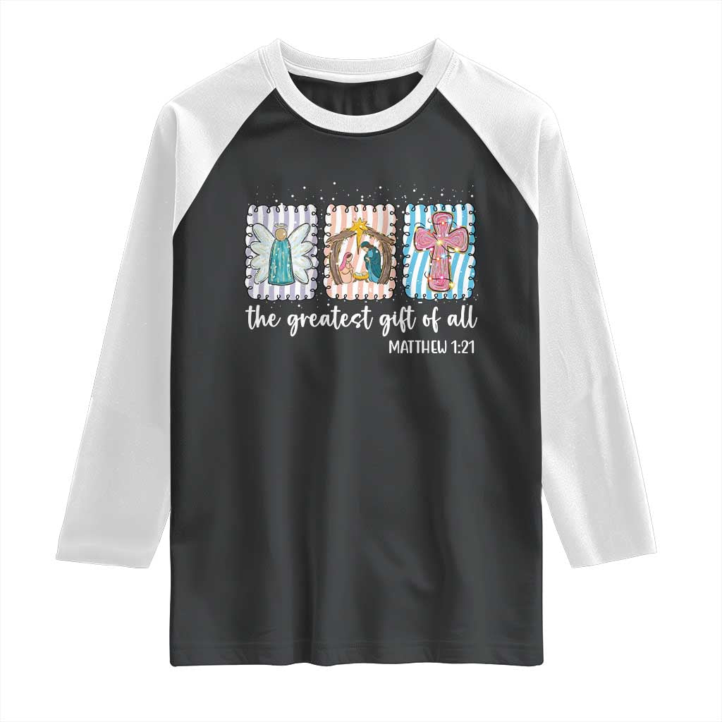 Christian Christmas Raglan Shirt The Greatest Gift Of All Jesus Nativity Scene - Wonder Print Shop