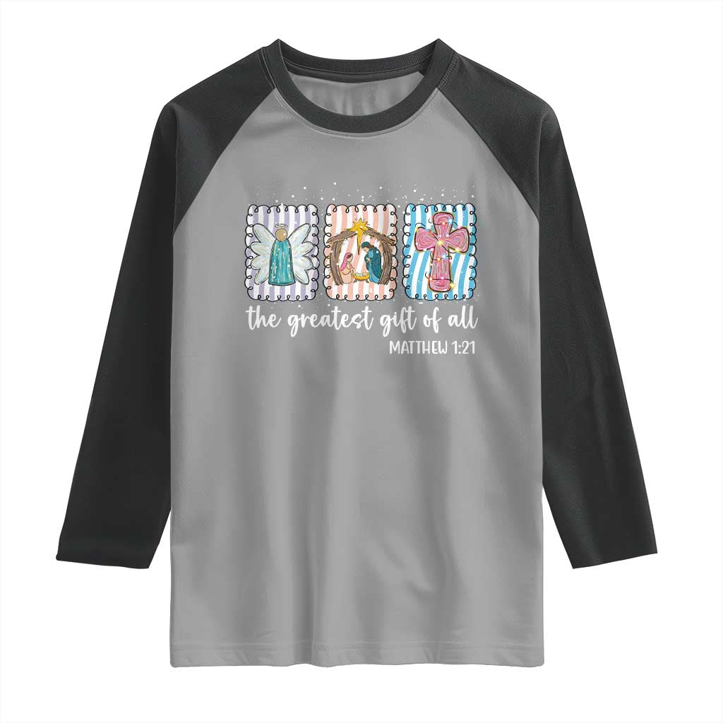 Christian Christmas Raglan Shirt The Greatest Gift Of All Jesus Nativity Scene - Wonder Print Shop