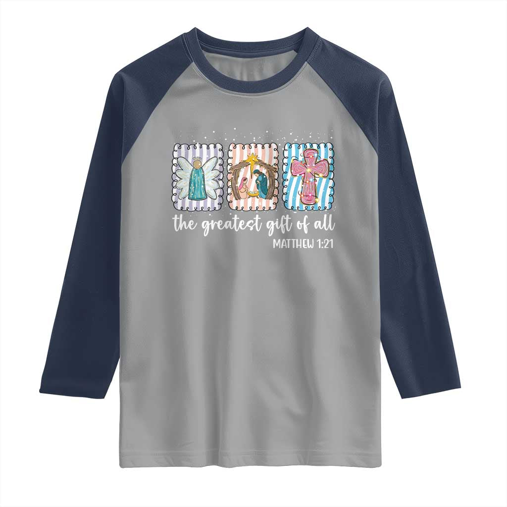 Christian Christmas Raglan Shirt The Greatest Gift Of All Jesus Nativity Scene - Wonder Print Shop