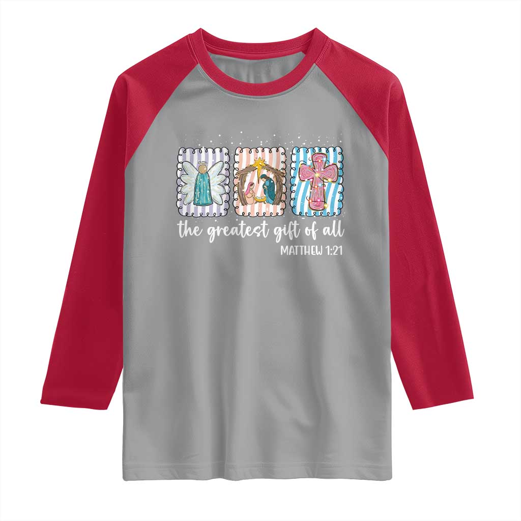 Christian Christmas Raglan Shirt The Greatest Gift Of All Jesus Nativity Scene - Wonder Print Shop