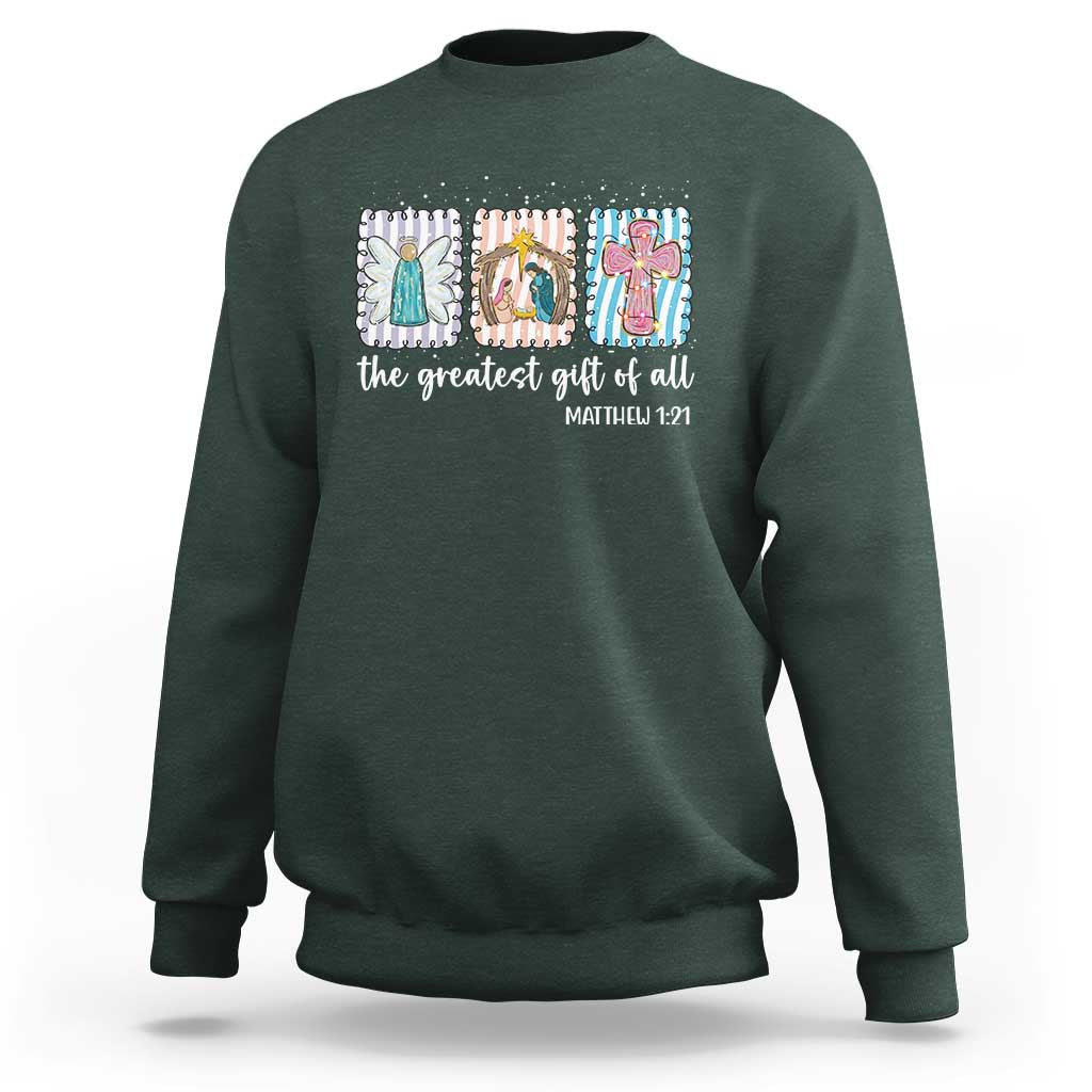 Christian Christmas Sweatshirt The Greatest Gift Of All Jesus Nativity Scene - Wonder Print Shop