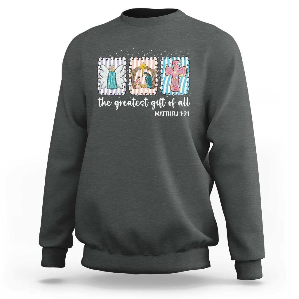 Christian Christmas Sweatshirt The Greatest Gift Of All Jesus Nativity Scene - Wonder Print Shop