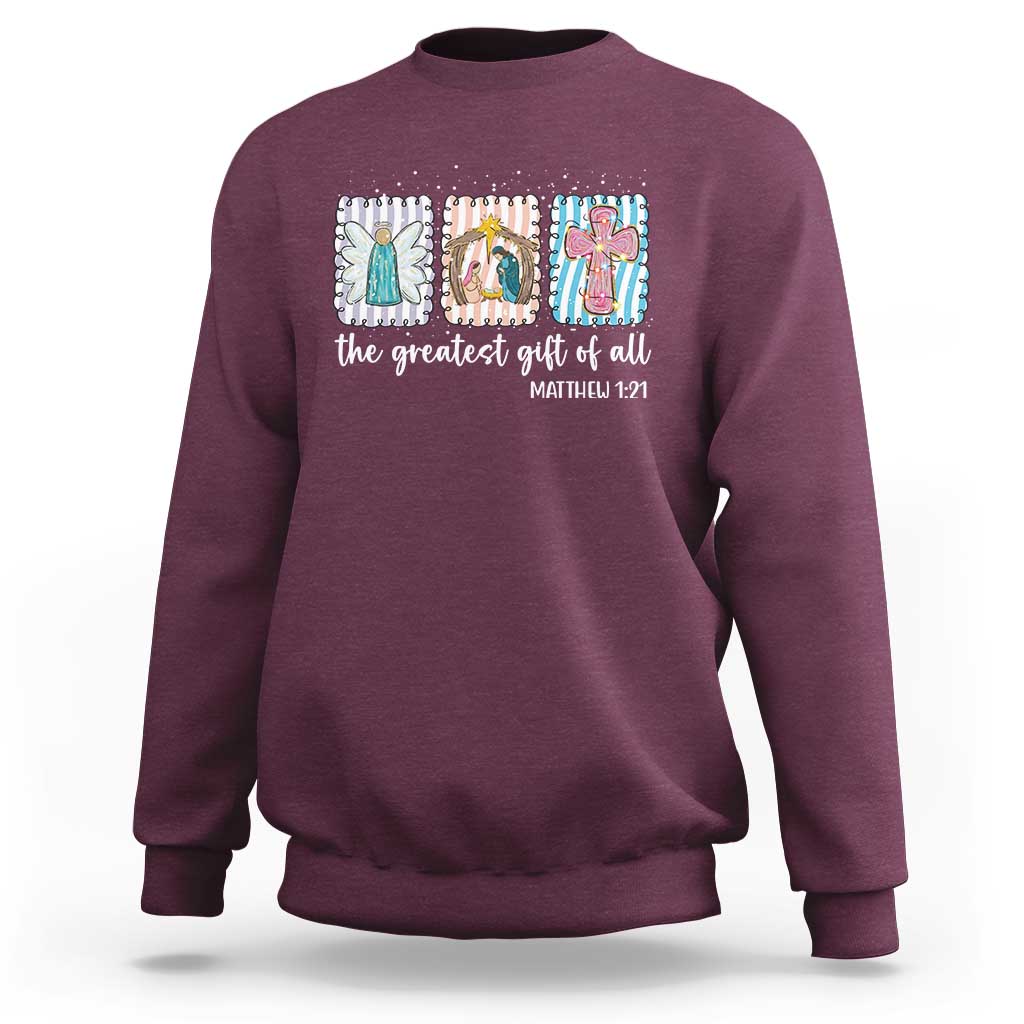 Christian Christmas Sweatshirt The Greatest Gift Of All Jesus Nativity Scene - Wonder Print Shop