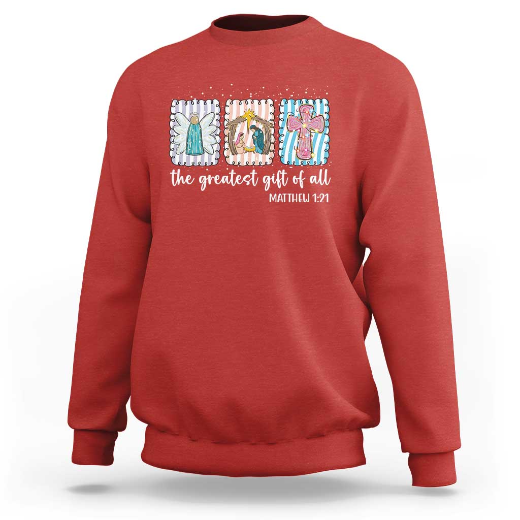 Christian Christmas Sweatshirt The Greatest Gift Of All Jesus Nativity Scene - Wonder Print Shop