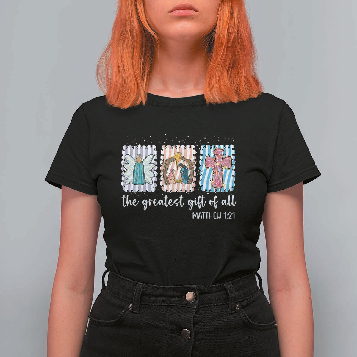 Christian Christmas T Shirt For Women The Greatest Gift Of All Jesus Nativity Scene - Wonder Print Shop