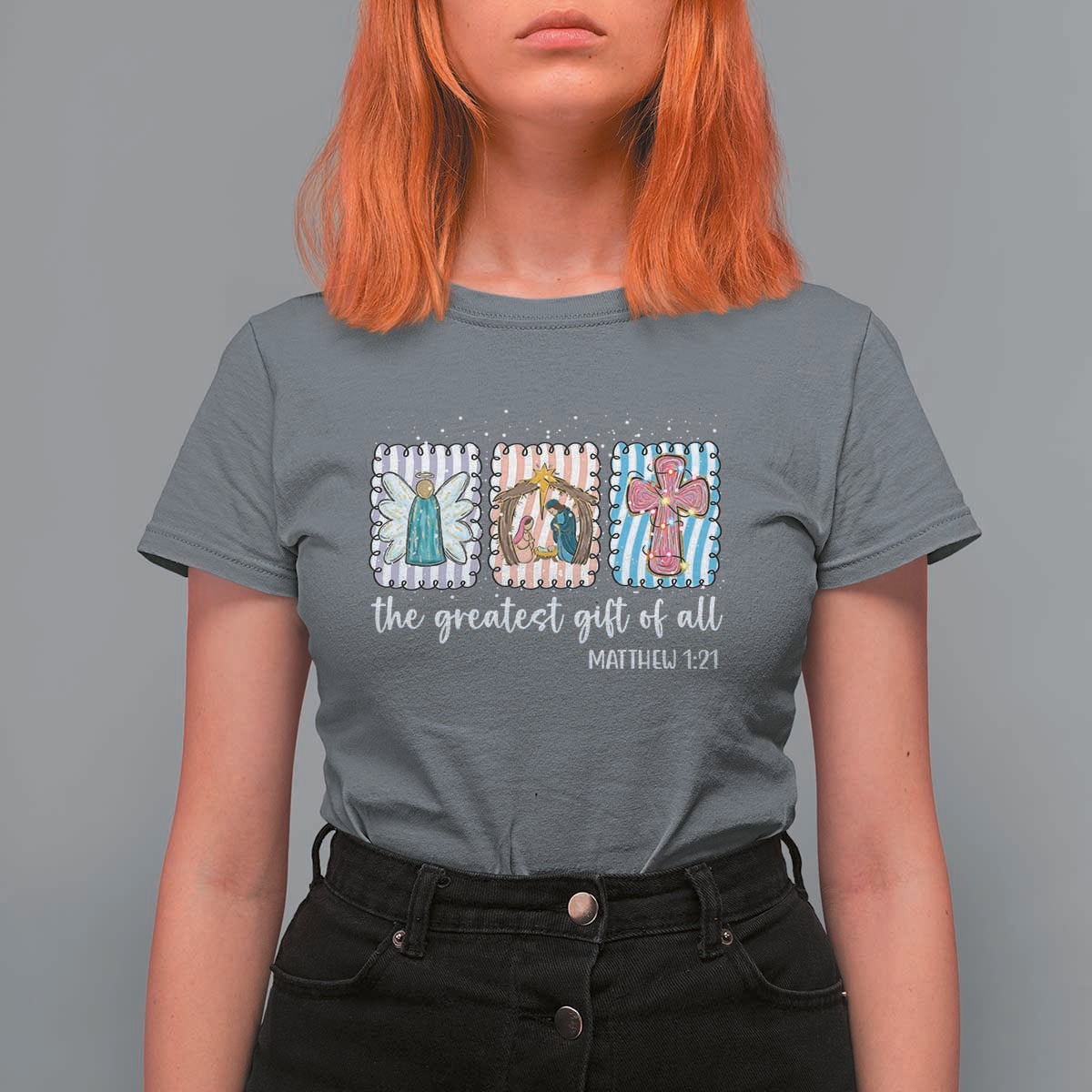 Christian Christmas T Shirt For Women The Greatest Gift Of All Jesus Nativity Scene - Wonder Print Shop