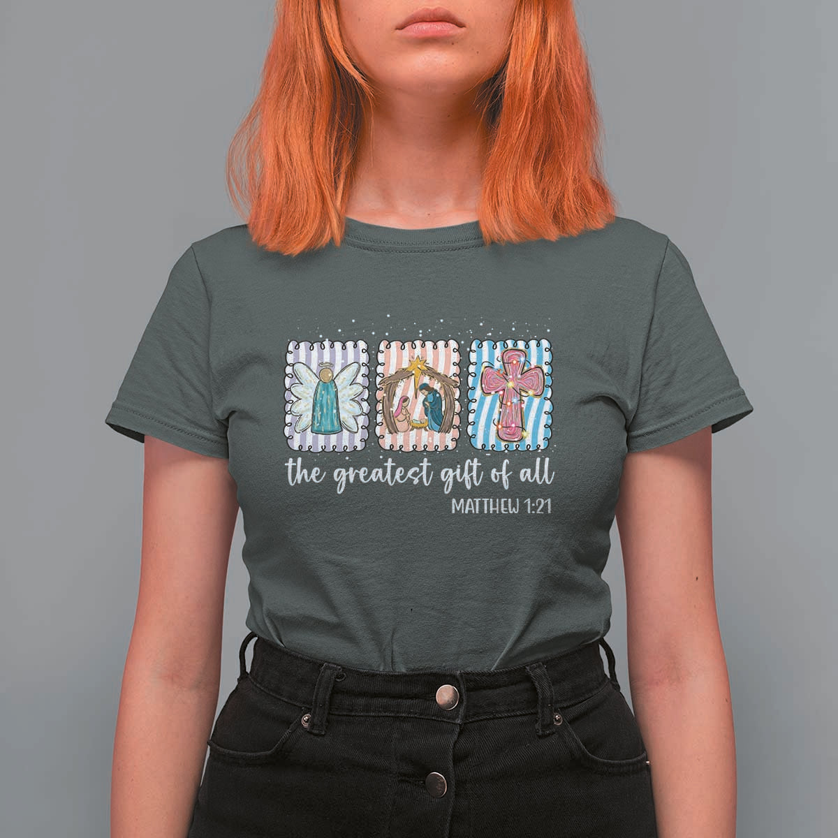 Christian Christmas T Shirt For Women The Greatest Gift Of All Jesus Nativity Scene - Wonder Print Shop