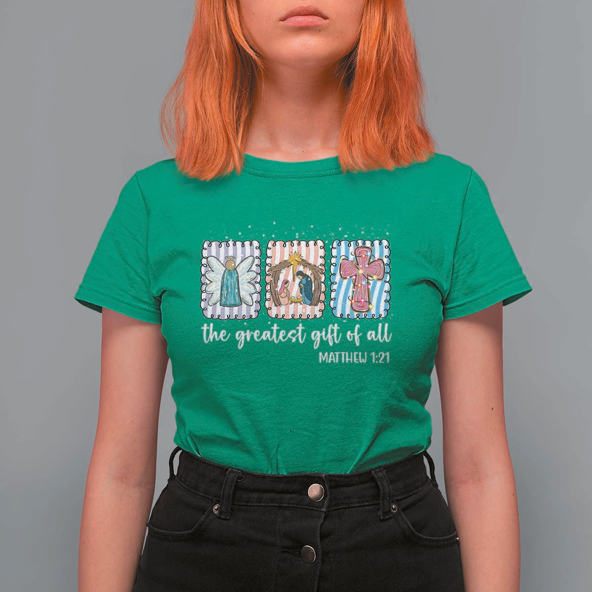 Christian Christmas T Shirt For Women The Greatest Gift Of All Jesus Nativity Scene - Wonder Print Shop