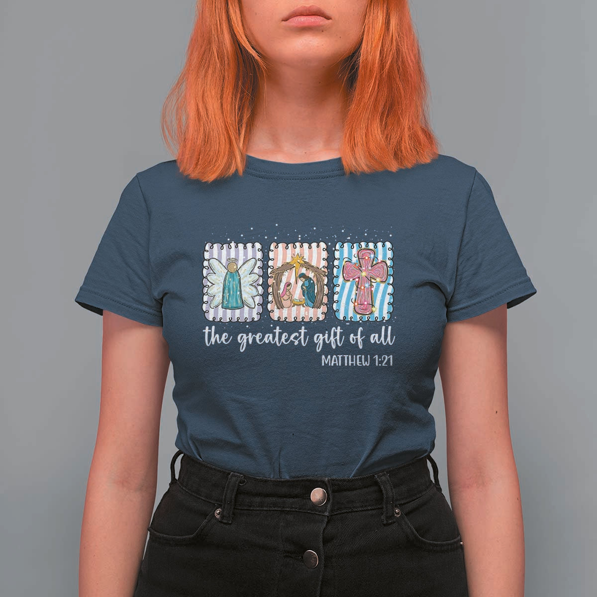 Christian Christmas T Shirt For Women The Greatest Gift Of All Jesus Nativity Scene - Wonder Print Shop