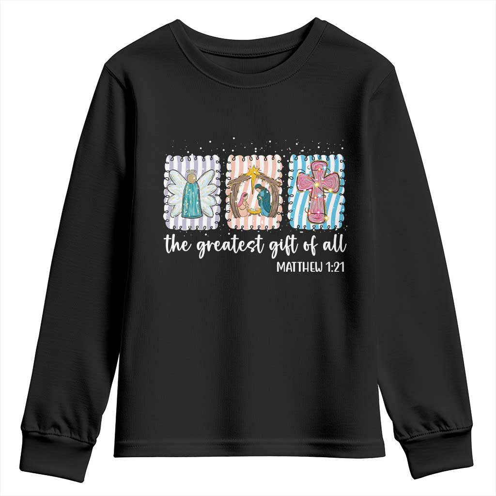 Christian Christmas Youth Sweatshirt The Greatest Gift Of All Jesus Nativity Scene - Wonder Print Shop