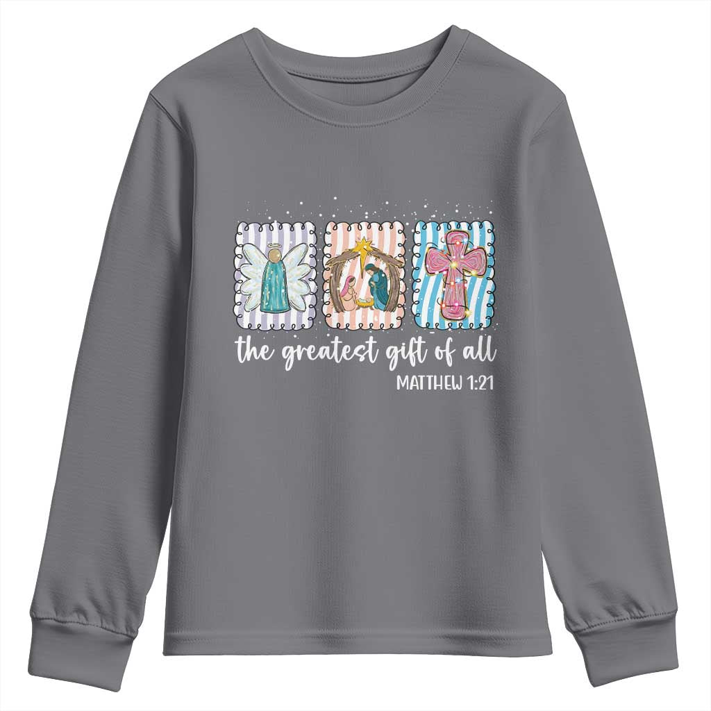 Christian Christmas Youth Sweatshirt The Greatest Gift Of All Jesus Nativity Scene - Wonder Print Shop