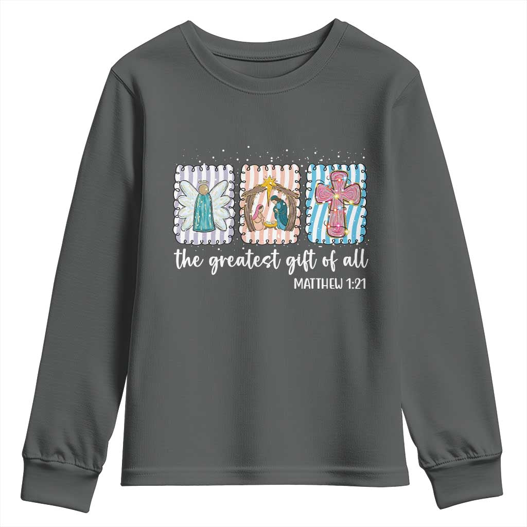 Christian Christmas Youth Sweatshirt The Greatest Gift Of All Jesus Nativity Scene - Wonder Print Shop