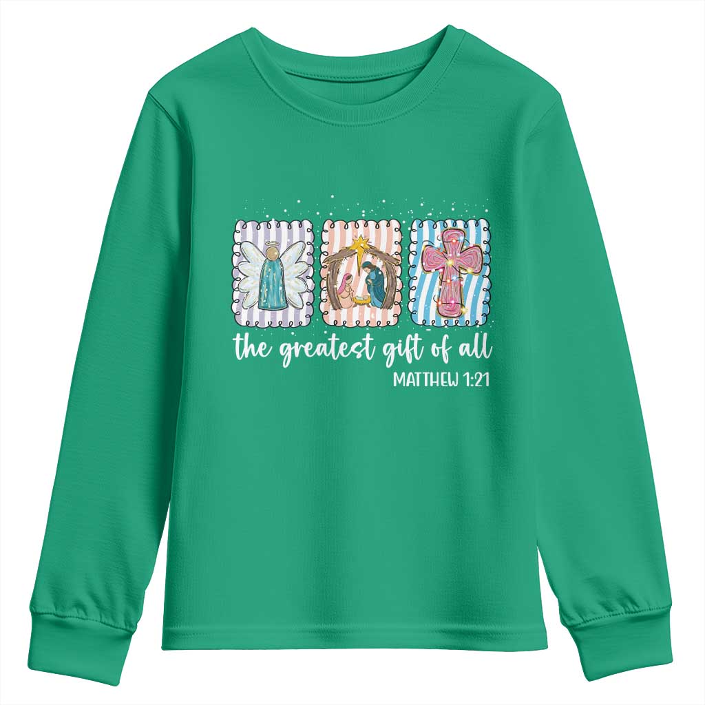 Christian Christmas Youth Sweatshirt The Greatest Gift Of All Jesus Nativity Scene - Wonder Print Shop