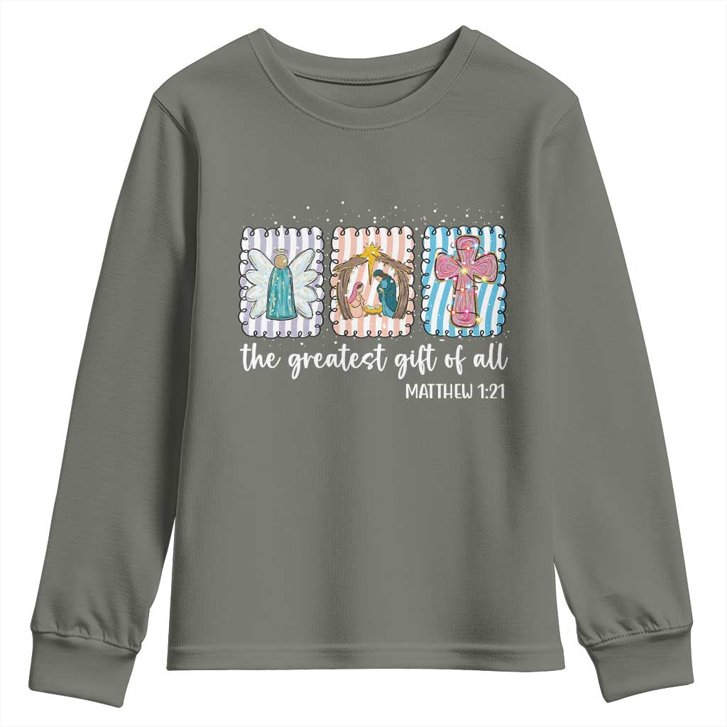Christian Christmas Youth Sweatshirt The Greatest Gift Of All Jesus Nativity Scene - Wonder Print Shop