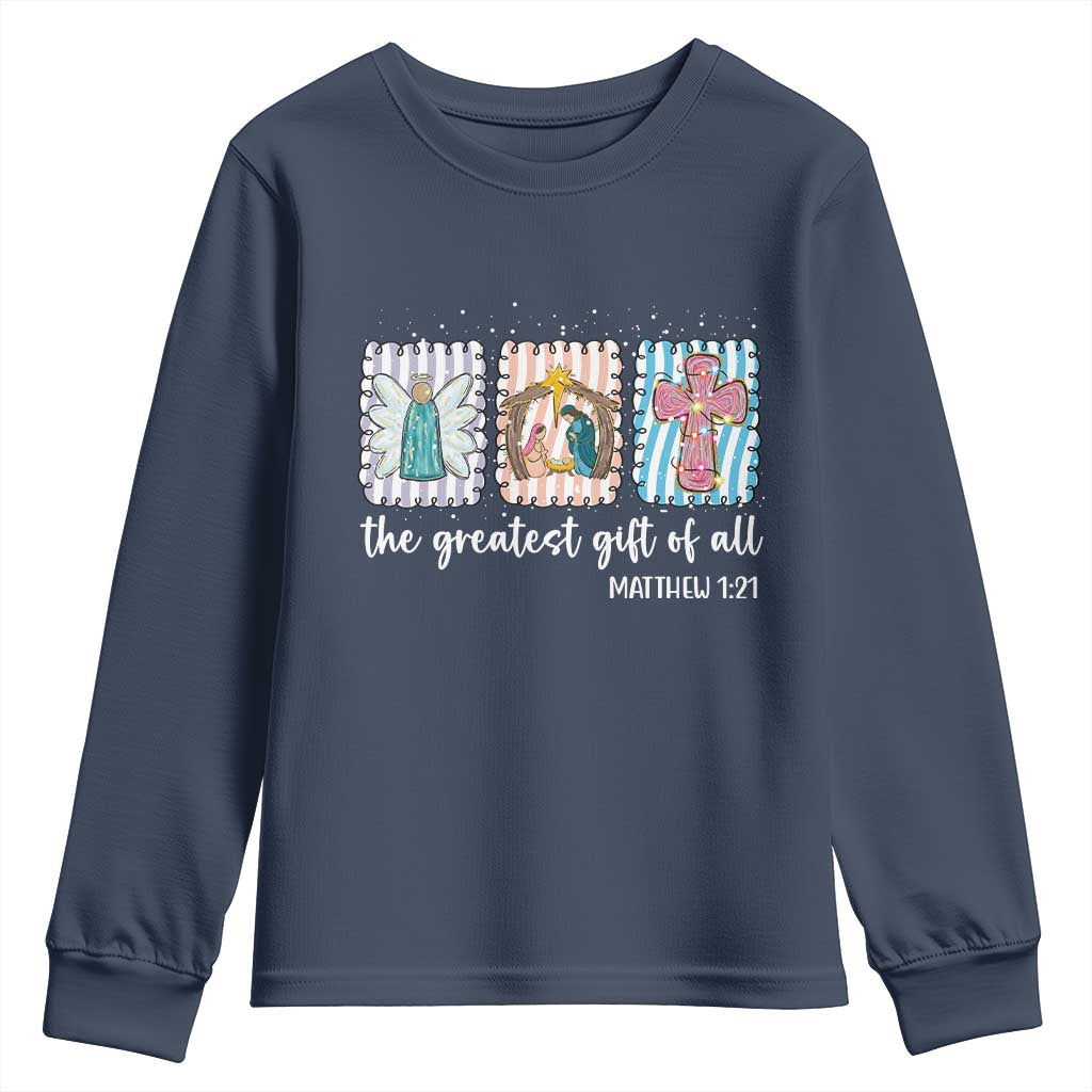 Christian Christmas Youth Sweatshirt The Greatest Gift Of All Jesus Nativity Scene - Wonder Print Shop