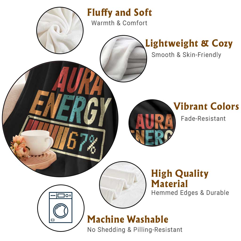 Funny Aura Energy At 67 Throw Blanket Six Seven Meme Gen Alpha Slang - Wonder Print Shop