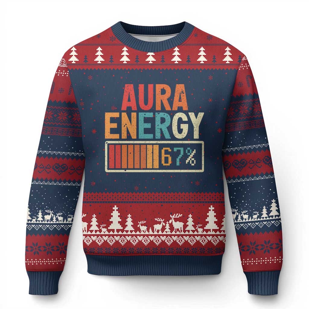 Funny Aura Energy At 67 Ugly Christmas Sweater Six Seven Meme Gen Alpha Slang - Wonder Print Shop