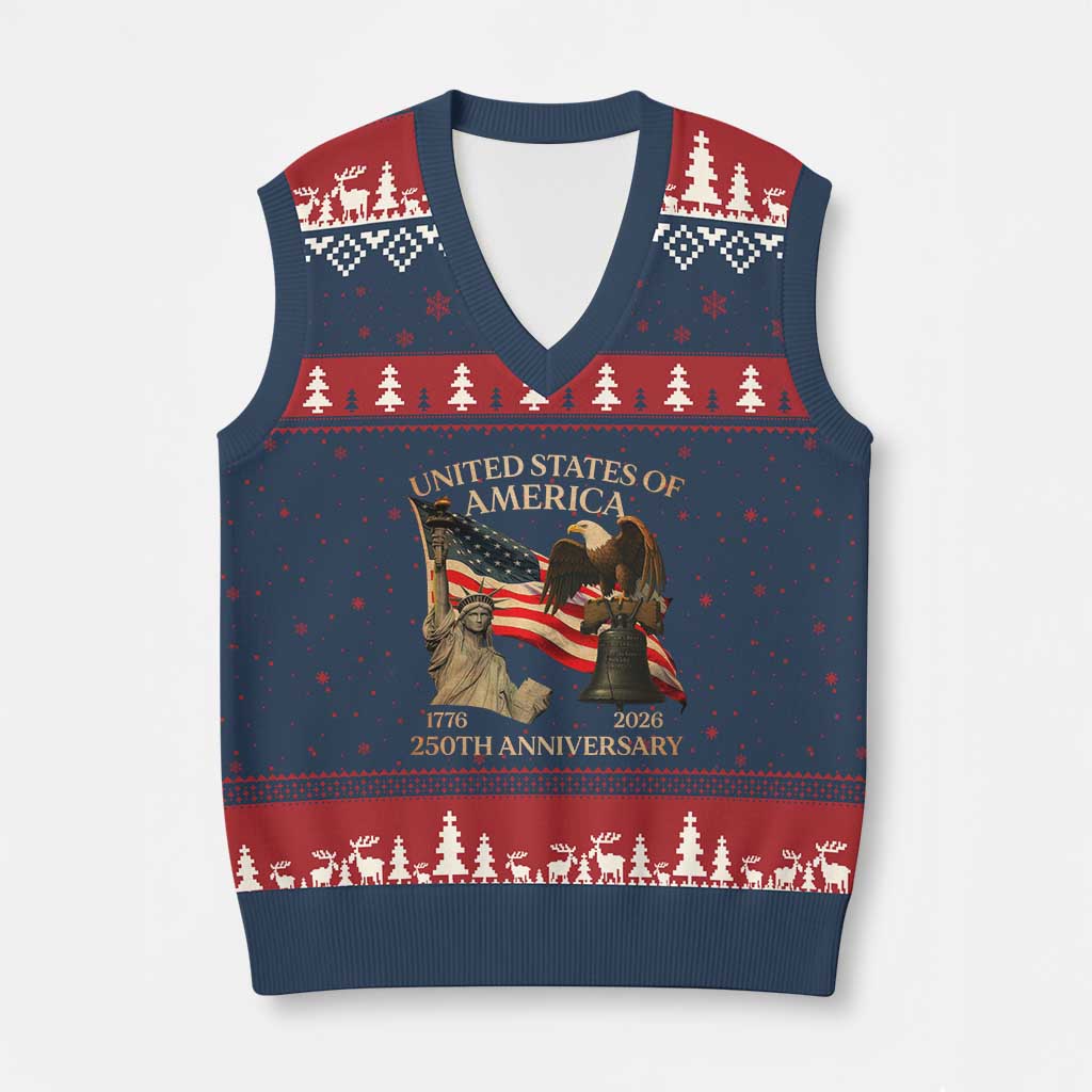 America's 250th Anniversary V-Neck Knit Sweater Vest United States Of America 250th Independence Day Freedom - Wonder Print Shop