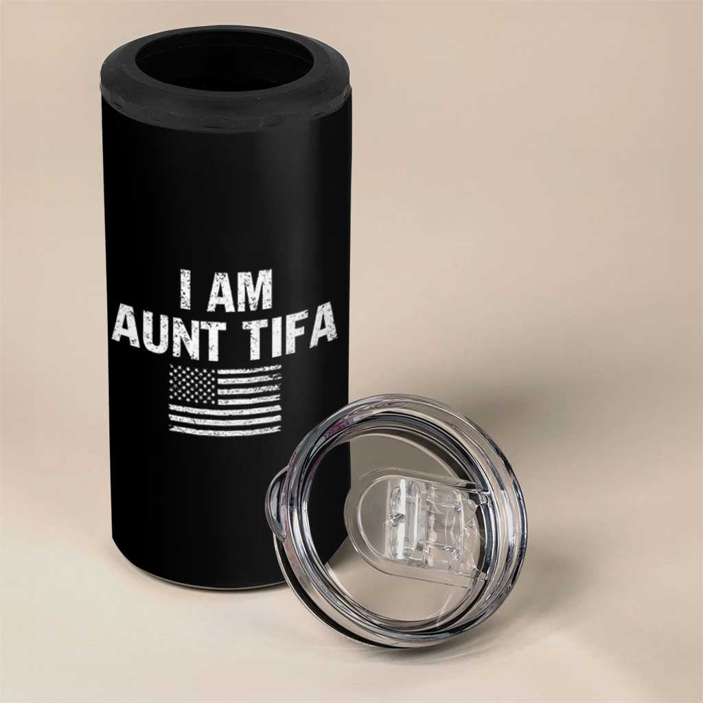 Funny I Am Aunt Tifa 4 in 1 Can Cooler Tumbler Political Satire Vintage American Flag - Wonder Print Shop