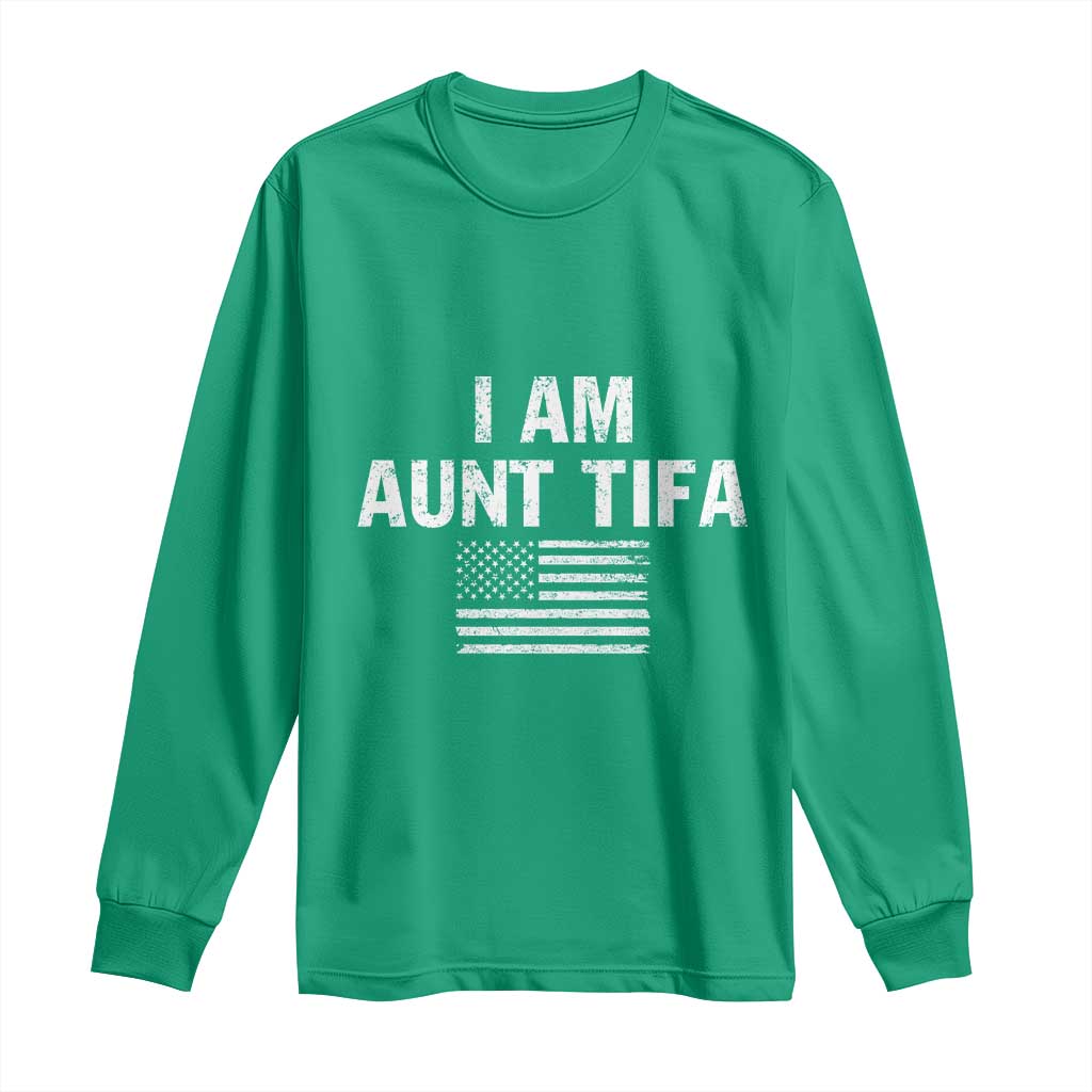 Funny I Am Aunt Tifa Long Sleeve Shirt Political Satire Vintage American Flag - Wonder Print Shop