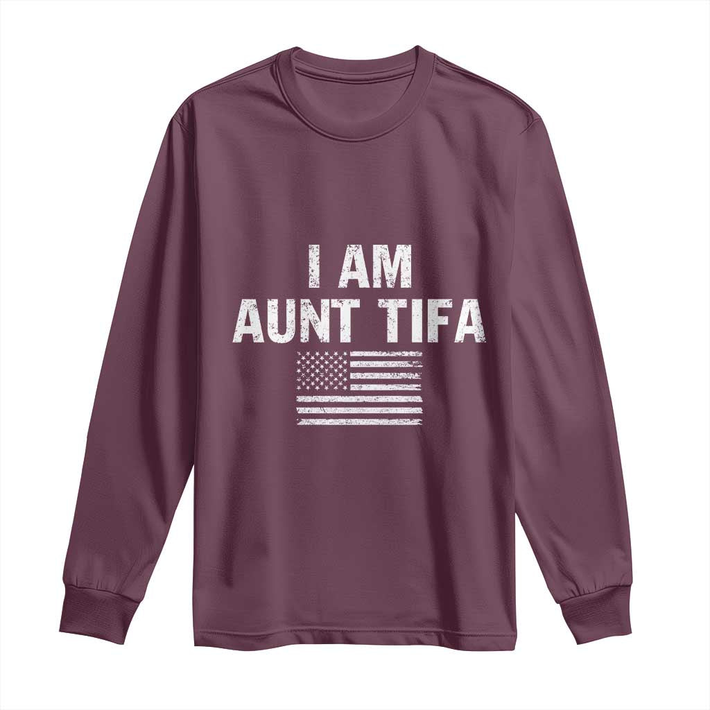 Funny I Am Aunt Tifa Long Sleeve Shirt Political Satire Vintage American Flag - Wonder Print Shop