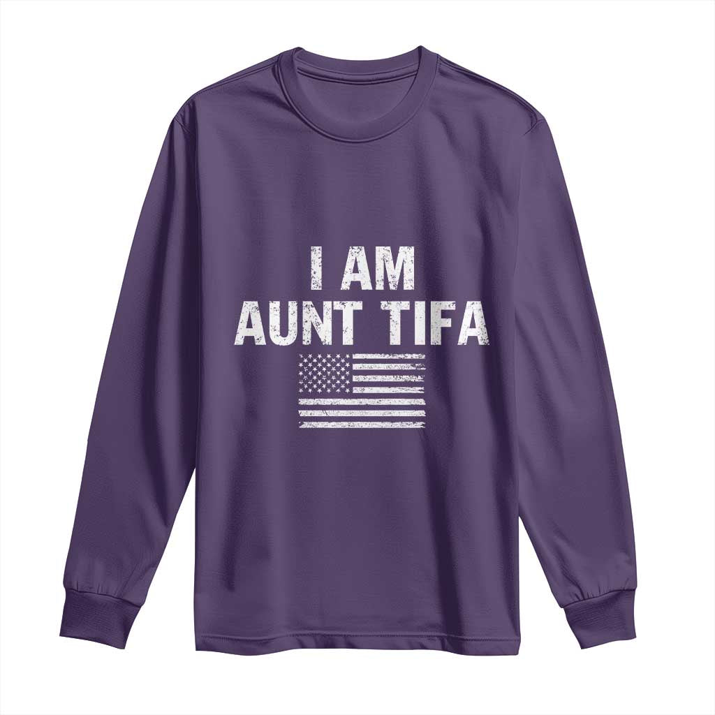 Funny I Am Aunt Tifa Long Sleeve Shirt Political Satire Vintage American Flag - Wonder Print Shop