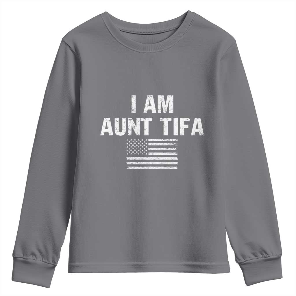 Funny I Am Aunt Tifa Youth Sweatshirt Political Satire Vintage American Flag - Wonder Print Shop