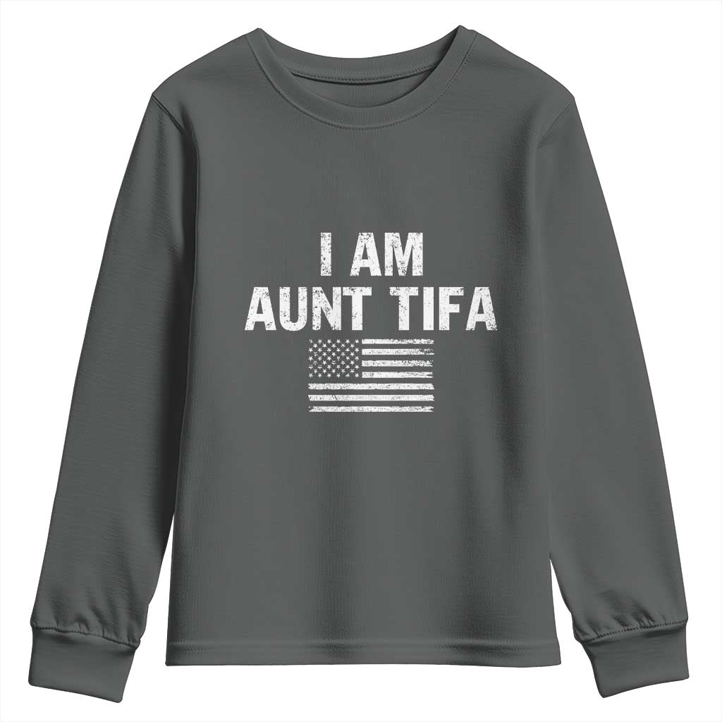 Funny I Am Aunt Tifa Youth Sweatshirt Political Satire Vintage American Flag - Wonder Print Shop