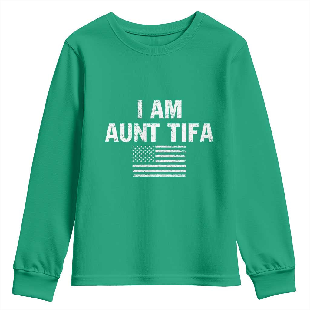 Funny I Am Aunt Tifa Youth Sweatshirt Political Satire Vintage American Flag - Wonder Print Shop