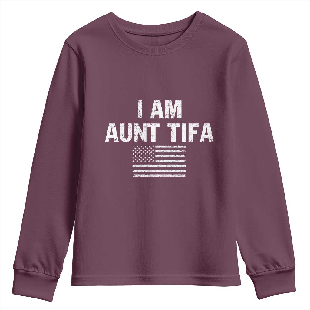 Funny I Am Aunt Tifa Youth Sweatshirt Political Satire Vintage American Flag - Wonder Print Shop